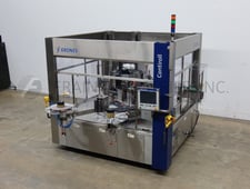 Krones #Contiroll, automatic, 15 head, rotary, hot melt glue, roll fed wrap around labeler, 50-600 containers