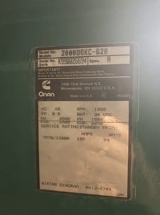 2000 KW Cummins #2000DQKC-628, diesel generator, 2500 KVA, 13800 Volts, 583 hours