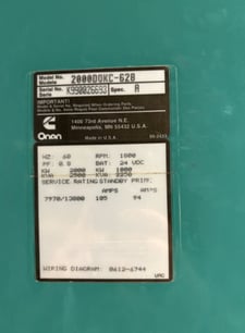 2000 KW Cummins #2000DQKC-628, diesel generator, 2500 KVA, 13800 Volts, 581 hours