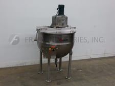 Groen #RA-250-SP, 304 Stainless Steel jacketed kettle, 52" dia. x 38" deep with a 14" straight wall, flip up