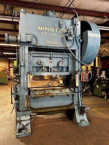 100 Ton, Minster #P2-100-48, straight side double crank, 4" stroke, 17" Shut Height, 200 SPM, 31" x48"bed