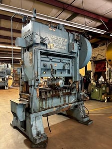 60 Ton, Minster #P2-60-48, straight side double crank, 4" stroke, 11" Shut Height, 200 SPM, variable speed