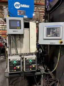 Miller & Motoman, robotic welding cell, Allen Bradley PLC, single pendant, 124" bed width