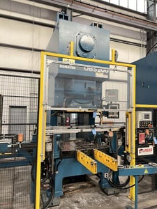 220 Ton, Komatsu #OBS-200-61, gap frame stamping press, 11.8" stroke, 21.7"Shut Height, 4.72"ram adj., 25-50