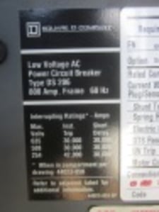 800 Amps, Square D, DS-206, manually operated, drawout, #AB0843