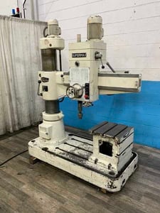 4' -9" Supermax #SRD-1000, radial arm drill w/box table, 46" x 31" base area, power elevatin, 4 HP, 1989