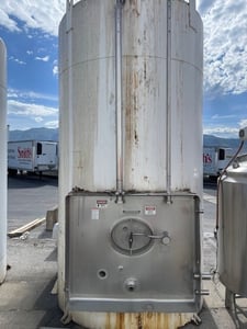 3000 gallon APV Crepaco, Stainless steel dairy silo/tank, jacketed, agitated, approx 8' dia. x 16' high, 1992