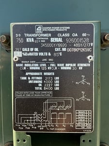 750 KVA 34500GY/19920 Primary, 480Y/277 Secondary, 3 phase, Padmount Transformer