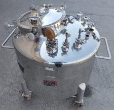 132 gallon Lee #500L-DBT, 500 liter Stainless steel tank with internal coils, 40" dia. x 24" straight side