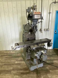 Lincoln #3KHD, ram type vertical mill, 10" x50"table, 3 HP, R-8, 1 shot lube, power draw bar, 1990
