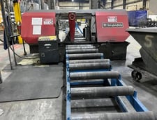 16" x 24" Chen Long, dual column horizontal band saw, power clamp, entrance & exit roller table