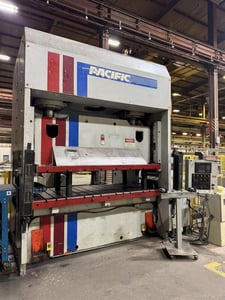 300 Ton, Pacific #300-OBL-8, hydraulic press, 12" stroke, 20" open, 102" x48"bed, Allen Bradley PanelView 600
