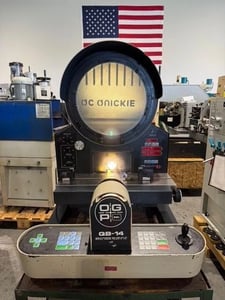 14" OGP #OQ-14A, optical comparator, (6) lens, 5-1/2" x 11-1/2" table, power joystick Control, 1992