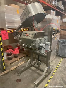 Accutek #ASC-6, Automatic Inline Spindle Capper, 200 CPM, 10mm-110mm Caps, sngl grip belts, 110 VAC, 120 psi