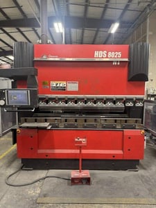 88 Ton, Amada #HDS-8025NT, hybrid press brake, 0.5' overall, 86.6" between housing, 7.87"stroke, 16.3"throat