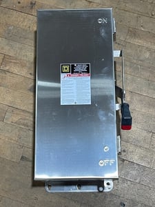 100 Amp. Square D, H223DS, Fusible Safety Disconnect Switch, 240 Volts, 2P, Type 4X, Stainless Steel, unused