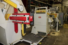 7500 lb. DuroWelder, 38" mandrel, 72" OD, 16"-20'ID, 3 keepers, hold down arm, 7-roll straightener