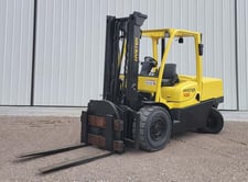 12000 lb. Hyster #H120FT, forklift, 133" lift height, Cummins diesel engine, solid tires, 2 stage mast