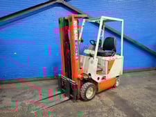 1925 lb. Nissan #CUM01L13S, Electric Forklift, 4" x 36" Forks, 187" Lift height, 9802 hours, Cushion Tires