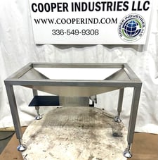 Stainless steel hoppers with manual shut off gates, 36" x 18" inlet, 10-1/2" x 8" outlet, lot of 2