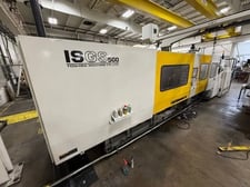 500 Ton, 48 oz., Toshiba #ISGS500W-V50-27AT, horizontal plastic injection molder, 34.2" x 31.8" tie bar