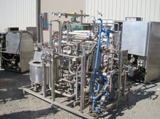 APV, Pasteurizer, On Unitized Base, w/Heat Exchanger, Pumps, Tank and Retention Tube, 75 psi @ 350°F Jacket