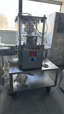 GlobePharma #MP-1, Tablet Press, w/Controls, 220 V, on Stainless Steel Table w/Wheels