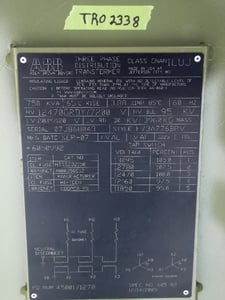 750 KVA 12470Y/7200 Primary, 208Y/120 Secondary, taps 2-2.5a+bn (4 available)