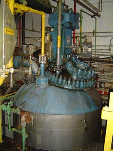 1000 gallon Pfaudler, Glass Lined Reactor, 5' diameter x 6' straight side, 100 psi/FV @ 650°F Internal, 90