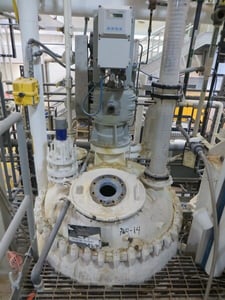 150 gallon Pfaudler, Glass Lined Clamped Top Reactor, 5' diameter x 6.17' straight side, 3 HP, 2.2 kW