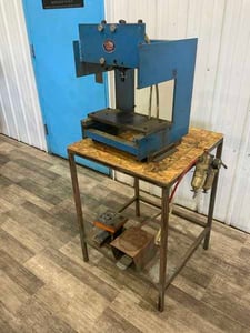 1 Ton, Rib Mountain Tool air punch press w/table, 2 stroke, 6" throat, mounted on stand