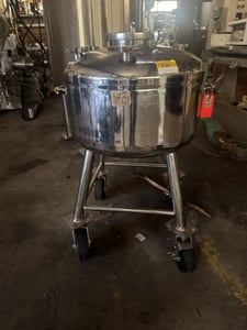 90 gallon Stainless Steel Vertical Tank, 24" diameter x 12' Straight Side, 75 psi @ 300&deg;F Internal, On Wheels