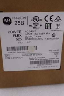 NEW Allen-Bradley BRADLEY 25B-D4P0N104 PowerFlex 525 AC Drive 2.0 HP STOCK H92 884951885882