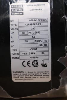 Bodine gear motor 42r5bfpp-e2 230V 3PH 1/4HP 10:1 170 RPM NEW UNIT STOCK H220