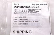 New hisco pump inc 231361522025 key impeller type 4x3 patterson #l-476