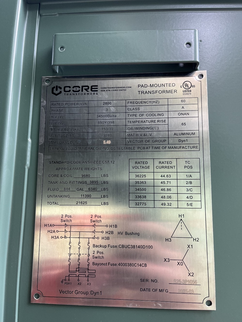 2800 KVA 34500 Delta Primary, 690Y/398 Secondary, Pad, New (4 available)