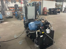 15 HP (2 motors--total 30 HP). Two 10 GPM pumps. 3000 PSI