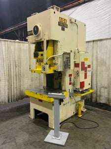 110 Ton, Aida #NC1-112, gap frame press, 7" stroke, 13.7"Shut Height, 50 SPM, 10 HP, air clutch & brake, 1983
