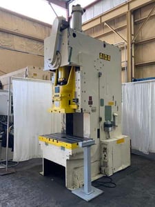 150 Ton, Aida #FP-XGC-150SU, gap frame press, 7.8" stroke, 15.7"Shut Height, 45 SPM, 10 HP, air clutch &
