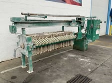 Netwschin #630-34-41, dewatering filter press, 35 plates, hydraulic clamping pressure, 100 psi