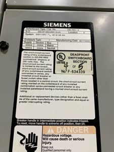 2000 Amp. SB3 REV A Switchboard, 208Y/120V, with Eaton Pringle Switch, 480V.