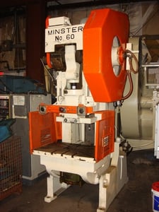 60 Ton, Minster #6036, OBI press, 5" stroke, 13.5" Shut Height, 3" adj., 32" x 21" bed,air clutch & brake