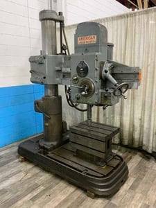3' -9" American #Hole-Wizard, radial drill, 46" x 36" T-slot base, 5 HP, power elevation & clamping, coolant