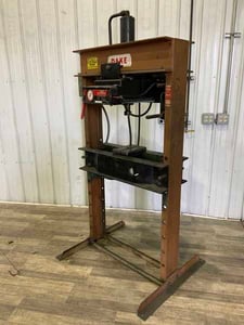 25 Ton, Dake #5-025, H-frame hydraulic press, 11-1/2" stroke, 33" btwn uprights, 37" x 14" bed, 2 HP