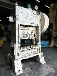 60 Ton, Minster #P2-60-36, straight side double crank, 3" stroke, 13.5" Shut Height, 250 SPM, 25" x36"bed