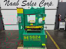 Uni-Hydro #5624, ironworker, 56 ton, 9" throat, manual punch aligner, built for forklift handling