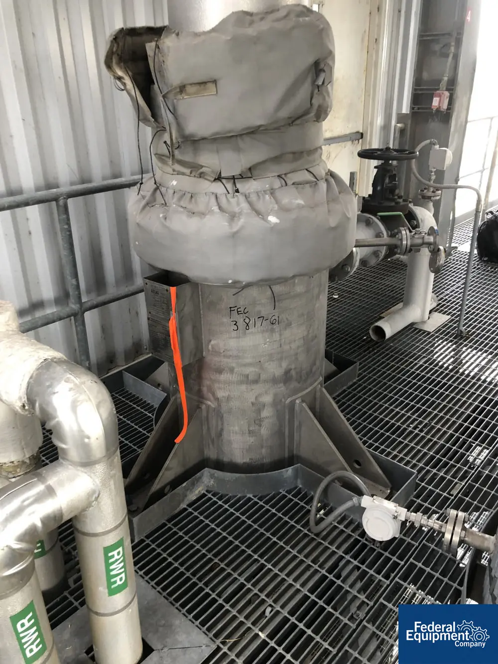 2,122 sq.ft., 102 psi shell, 102 psi tube, Atlas, Heat Exchanger, 316L Stainless Steel tubes, 304L shell, 1998