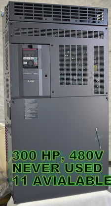 300 HP Mitsubishi, FR-A840-04810-E1-US, variable speed frequency drive inverters, ethernet, never used, 2023