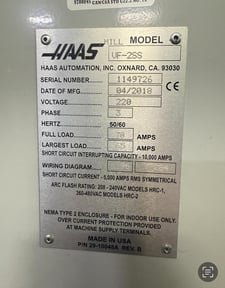 Haas #VF-2SS, CNC vertical machining center, 2018