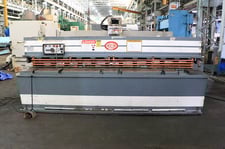 5/8" x 8' Heller #HS430, power squaring shear, 10 HP, 220 V., front operated power back gauge, support arms